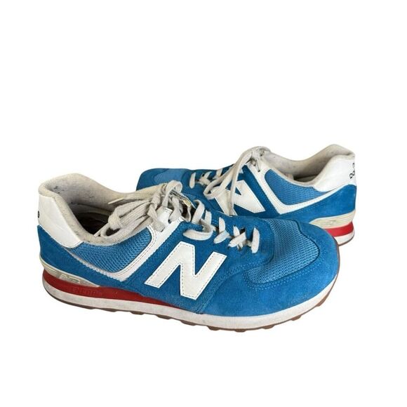 New Balance 574 Blue Red White Suede Mesh Sneakers Men’s 10.5 ML574HC2 - Picture 1 of 14